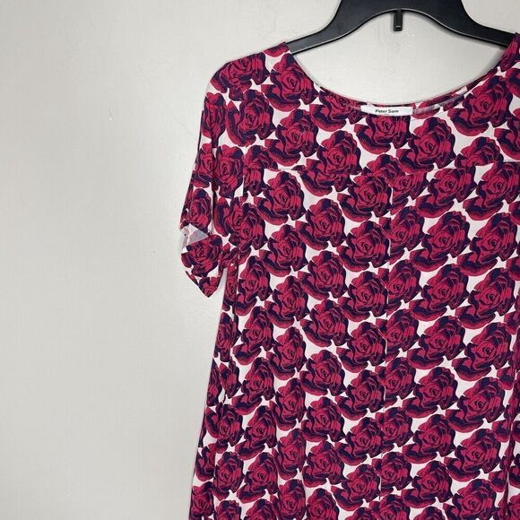 PETER SOM Collective Pop Art Dress Womens 0 Red Floral Shift Short Sleeve - Picture 4 of 15
